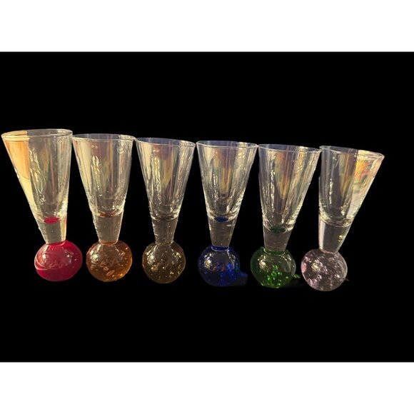 Bubble Ball Bottom Base Shot Cordial Glasses Multi-Color, Set Of 6 - Picture 1 of 16